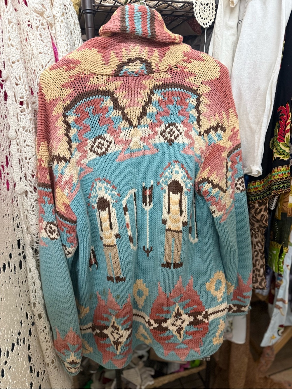 Ralph Lauren Light Blue Southwestern Motif Knit Cardigan - Picture 3 of 6